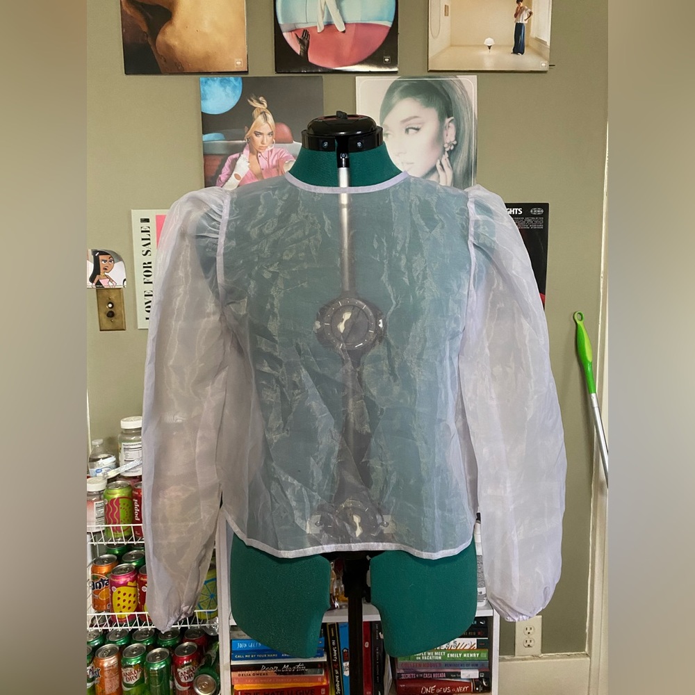 Long Sleeve See Through Purple Top with Puff Sleeve